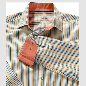 Bugatchi Uomo Mens 16/34-35 Button Front Dress Shirt Multicolor Striped #232L